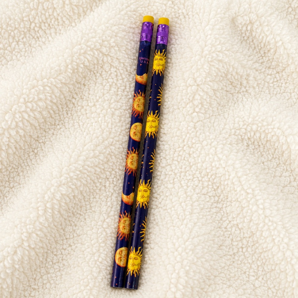 Vintage Sun Moon Pencils Lot 2 Celestial Design Purple Blue Harcourt USA 90s